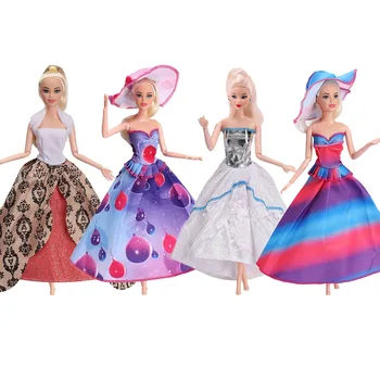 4 стил Барби рокли, дълги поли, важни кът група, женски стил с шапочками за Барби кукли, дрехи за аксесоари