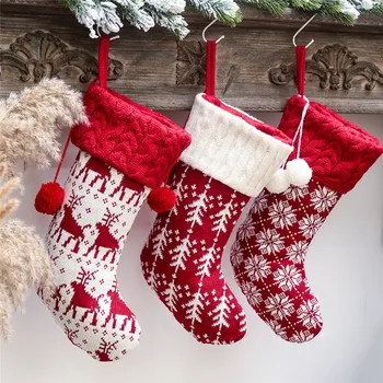 Коледен детски Чанта Бонбони Чорапи Украса Снежинка Вълнообразни Ленти с Висулка Подарък Камина Дърво Украса