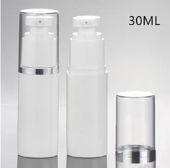 30 бр./лот, 30 мл, е прозрачна множество бутилка безвъздушно на помпата с гореща релефни, сребърен пръстен