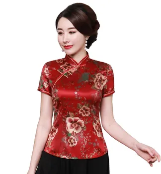Шанхай Story Рокля Риза Ципао Топ С Къс Ръкав Традиционен Китайски Тахи Чи Топ От Изкуствена Коприна, Китайска Блуза За Жените M-5XL