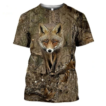 Лятна ежедневни мъжки t-shirt, Камуфляжная тениска с изображение на лова на животните, заек, 3D тениска, модерен уличен женски пуловер, тениска с къс ръкав, отгоре