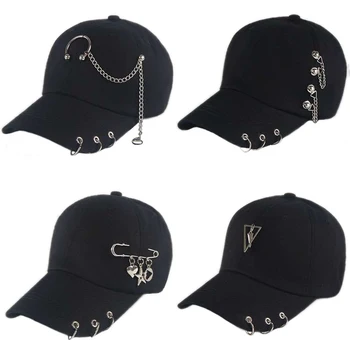 хип-хоп бейзболна шапка памук творчески пиърсинг пънк шапки за възрастни ежедневни твърда регулируема шапка възстановяване на предишното положение шапки
