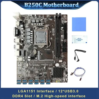 B250C 12 Карта на БТК Миньор дънна Платка + Кабел ключ + Кабел SATA + Термопаста/Онлей 12XUSB3.0 За PCIE LGA1151 Слот DDR4 MASAT