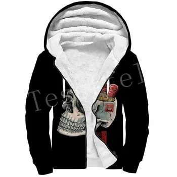 Tessffel Художествена Невероятна Готина с 3D Принтом Черепи, Нова Мода Зима Hoody с качулка, Флисовое Топло Гъст палто с цип, мъжки блузи, Яке-3