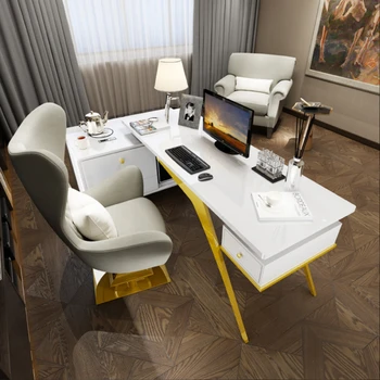 Модерен и луксозен маса от скандинавски неръждаема стомана, златно покритие компютърен маса, домашен лакокрасочный маса, прост десктоп шеф