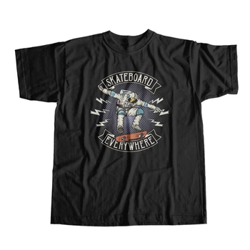 Директна доставка 100% памук-къс ръкав астронавт скейт принт мъжка тениска годишната свободна мъжка тениска скейтборд мъжки t-shirt тениска