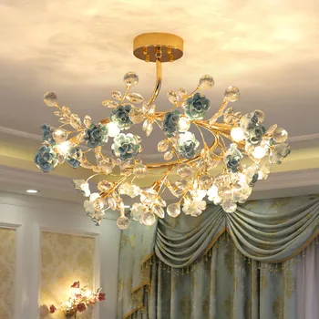 Интериор трапезария кристален полилей осветление Led Блясък cristal Хотелски лампа, осветление, мебели за Хола розова роза Lamparas