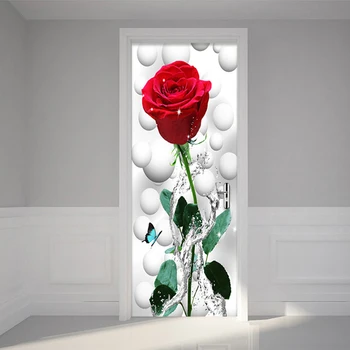 Модерна Проста Червена Роза Цвете Тапети и Стенни Вратите Стенописи PVC Самозалепващи Водоустойчив Дневна Спалня Стикер 3D Papel Tapiz