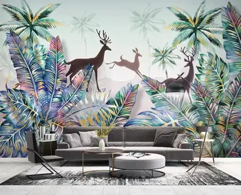 Потребителски 3D стенни тапети ръчно рисувани Скандинавски тропическо растение горски пейзаж с увреждания светлина луксозни стенни рисувана украса живопис