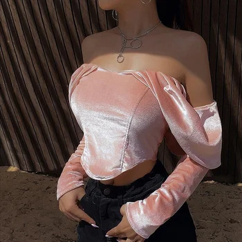 2021 Нова Женска Розова тениска с открити рамене, Секси топ с отворен гръб, Съкратен топ, корейски Y2k, Инди-почивка, Запознанства, Пътуване, Парти