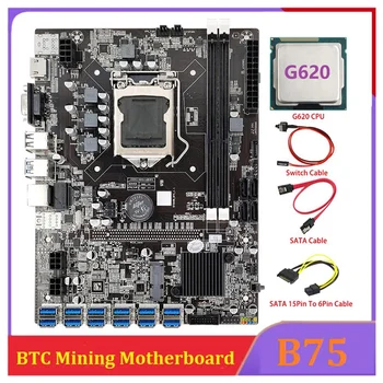 AU42 -B75 дънна Платка за майнинга ETH 12 PCIE към USB с процесор G620 + SATA 15Pinto 6Pin Кабел LGA1155 Поддръжка на DDR3 B75 USB БТК Миньор