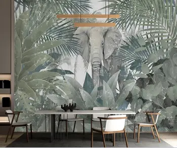 Изработена по поръчка мащабната 3D фреска с изображение на скандинавския тропически растения кокосовата палма животински слон пейзаж ТЕЛЕВИЗИЯ фон тапети