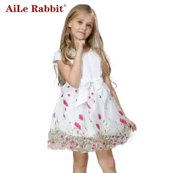 Фамилна Rabbit 2016 Нова Рокля За момичета с Цветя на Носа и се прави извод, Модно премяна, Ежедневни Детски Дрехи, Размер 2.11 за