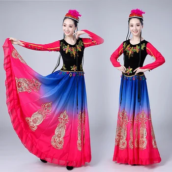 Синцзян Танцови Дамски Показва облекло Първи Танц Ще е Пола на Махалото Уйгурская Етническа Група Рокля Практика Пола Национален Танц