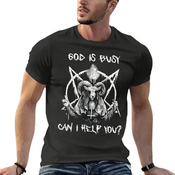 Подробна информация за Сатана Бог е зает Мога ли аз да Ви помогна Тениска Оверсайз Персонални Мъжки Дрехи 100% Памук Градинска Облекло Върховете голям размер на Тези