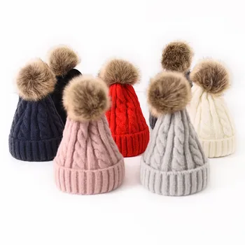 JKP Пролетни дамски шапки, есенно-зимни топли улични шапка от кожа на миеща мечка, шапка от естествена кожа с pom-помераните, вязаная шапчица-бини