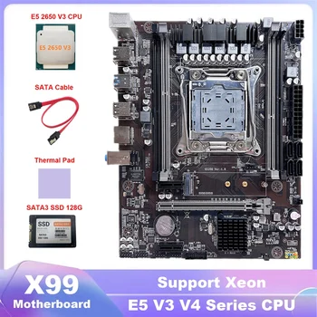 Дънна платка X99 Поддръжка на дънната платка на компютъра DDR4 ECC RAM + процесора E5 2650 V3 + SSD SATA3 128 g + Термопаста + Кабел SATA