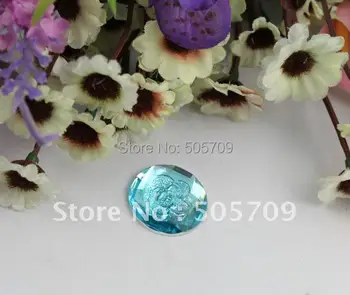 БЕЗПЛАТНА ДОСТАВКА 120ШТ небето-синьо цвете акрил кристал кръг плосък кабошон 24 мм #22184
