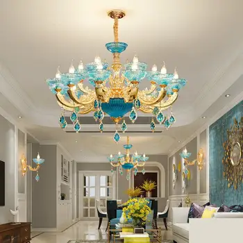 модерен зала кристален полилей Led Полилей За Трапезария луксозен Полилей Великолепна синя лампа за спални творчески френски лампи