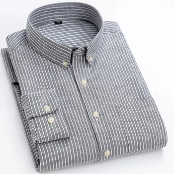 Мъжка риза с копчета удобна риза с дълъг ръкав памучен чистящая риза с един джоб