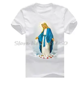 Мъжки t-shirt Virgin Maria, лятна Памучен Бяла тениска С Кръгло деколте и Къс ръкав, Тениски, Потници, Градинска Облекло