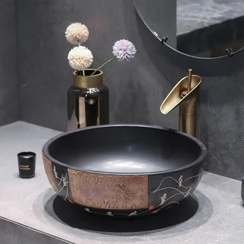 Цзиндэчжэнь завод директно художествена ръчно рисувани керамични мивки мивка за баня в розово-сребристи цветове