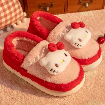 Kawaii Sanrios Аниме Hello Kitty My Melody Kuromi Зимни Мультяшная Плюшен Удебелена Топло Сладко Домашни Памучен Обувки Коледен Подарък
