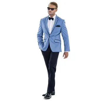 Направен по поръчка Приталенные Смокинги за Младоженеца сини Сватбени Мъжки костюми на Младоженеца (яке + Панталон + вратовръзка)