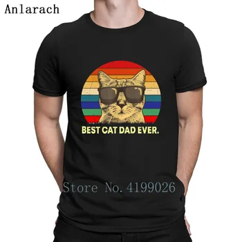 Реколта Тениска Best Cat Dad Някога Cat Daddy Father 5XL, Луда Пролет-Есен Автентичната Памучен Тениска С Кръгла Яка и Принтом, Тънка Риза