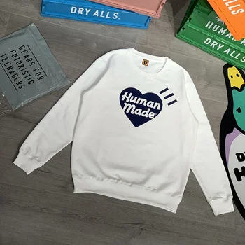 Екипажът Human Made Пуловер с Деколте Бял Класически Случайни Разпечатки във формата На Сърце С Букви За Мъже и Жени е 1:1 Hoody HUMAN MADE Hoody