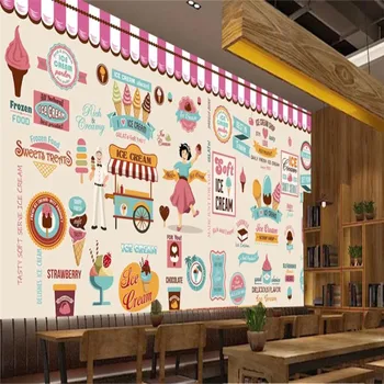 Европейският Страхотна Стил Карикатура Сладолед кафе-сладкарница Чаен Магазин, Ресторант Индустриален Декор, на Фона Рисувани Стенни Тапети 3D