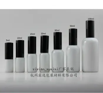 бутилка лосион от бяло стъкло 15 мл с черен алуминиев помпа, козметична опаковка, козметична бутилка, опаковане на течен крем