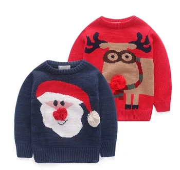 Безплатна Доставка на Детски дрехи, Зимни Коледен Пуловер с Дядо Коледа и Елени за малки момчета и момичета