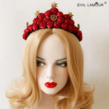 Принцеса сладка Лолита Ленти За Коса Коледа червена роза кралица голяма корона бал парти на булката украса за коса FD - 78