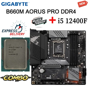 Дънна платка GIGABYTE B660M AORUS PRO DDR4 + процесор Intel i5 12400F Костюм B660 LGA1700 Всичко ново с охладител PCI-E 4.0 M. 2 Placa Mãe