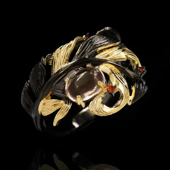 Дизайнерско, оригинално ново геометрично два тона пръстен от черно злато с кристали в европейския и американския стил, висок клас луксозни дамски бижута