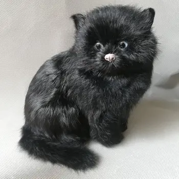 играчка в реалния живот, черна котка клекнал, полиетилен и кожа, около 18x15 см, модел коте, украса за дома, подарък играчка в d0557