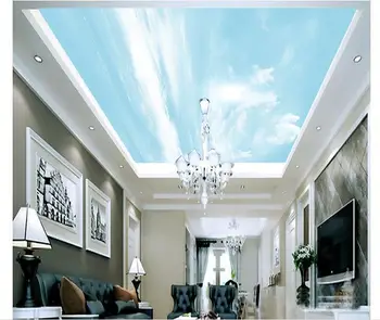 Потребителски фотообои 3d таван с тапети на стенописите Hd бели облаци небе хол таван зенит стенописи тапети