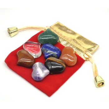 Комплект от 7 Камъни и Кристали за Чакри, Лечебен Естествен Кварцов Камък във формата на Сърце, за да проверите за Рейки