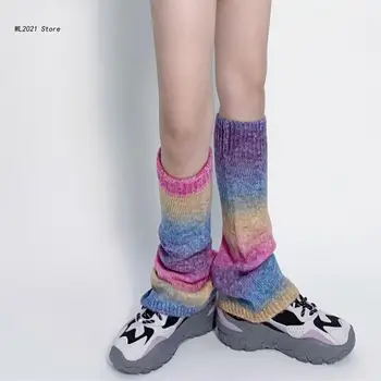 Дамски Плетени Гамаши Harajuku Градиентные Цветни Чорапи До Коляното