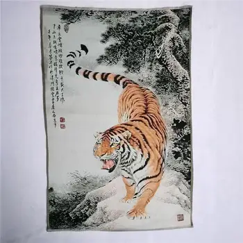 Китай е стар Тибетски коприна Тхан ка подобен на висячую картина на фън шуй статуя на тигър портрет