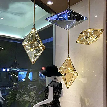 Скандинавски стъклена окачена лампа с диаманти, Творчески геометричен лампа, постмодернистский луксозна окачена лампа, деко, окачена лампа за Дневна