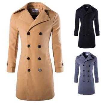 Y038 Нова мода луксозно есенно-зимни дрехи за мъже, тренч, вълна палто, дълго Двубортное палто от смесовой тъкан