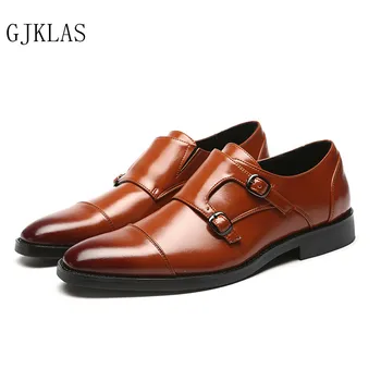 Мъжки модел обувки, Лоферы, Елегантен Италиански Кожени обувки Големи Размери, Мъжки Бизнес обувки с Двойна Катарама, мъжки Оксфордские кожени Официални обувки