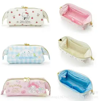 Sanrio Mymelody Cinnamoroll Студентски Чанта За Съхранение на Канцеларски Материали Kawaiipu Кожена Косметичка Перлена Чанта За Съхранение с Цип