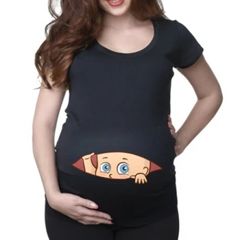 2022 Памучен Дамски Тениска за бременни С Къс Ръкав И Сладки Принтом, Тениска С Изображение на Анимационни герой За Бременни