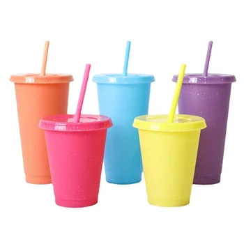 5 бр. което променя цвета блестящ кана за момичета многократно твърди пластмасови чаши за кафе с соломинками чаши за напитки подаръци