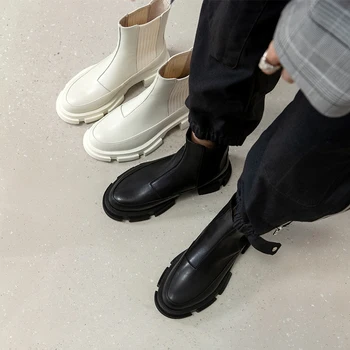 Дамски обувки без обков с кръгла пръсти; колекция 2021 г.; зимни дамски ботуши от естествена кожа; Ботильоны платформа; дамски обувки; zapatos de mujer