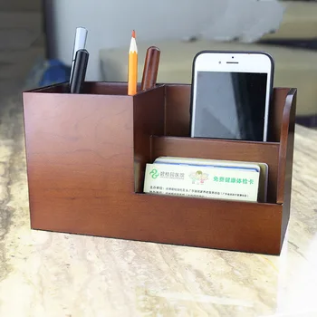 Класическа многофункционална дървена настолен органайзер Креативен офис държач за химикалки държач за визитки кутия за съхранение