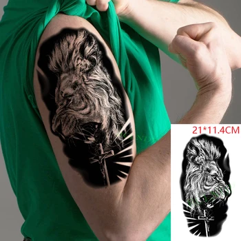Водоустойчив Временни Татуировки Етикети Кръст Рев на Лъв Главата на Животното Фалшиви Татуировки Флаш Татуировка на Боди Арт, за Жени, Мъже